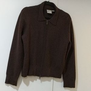 Rich Brown Italian Knit Zip Front Sweater Jacket